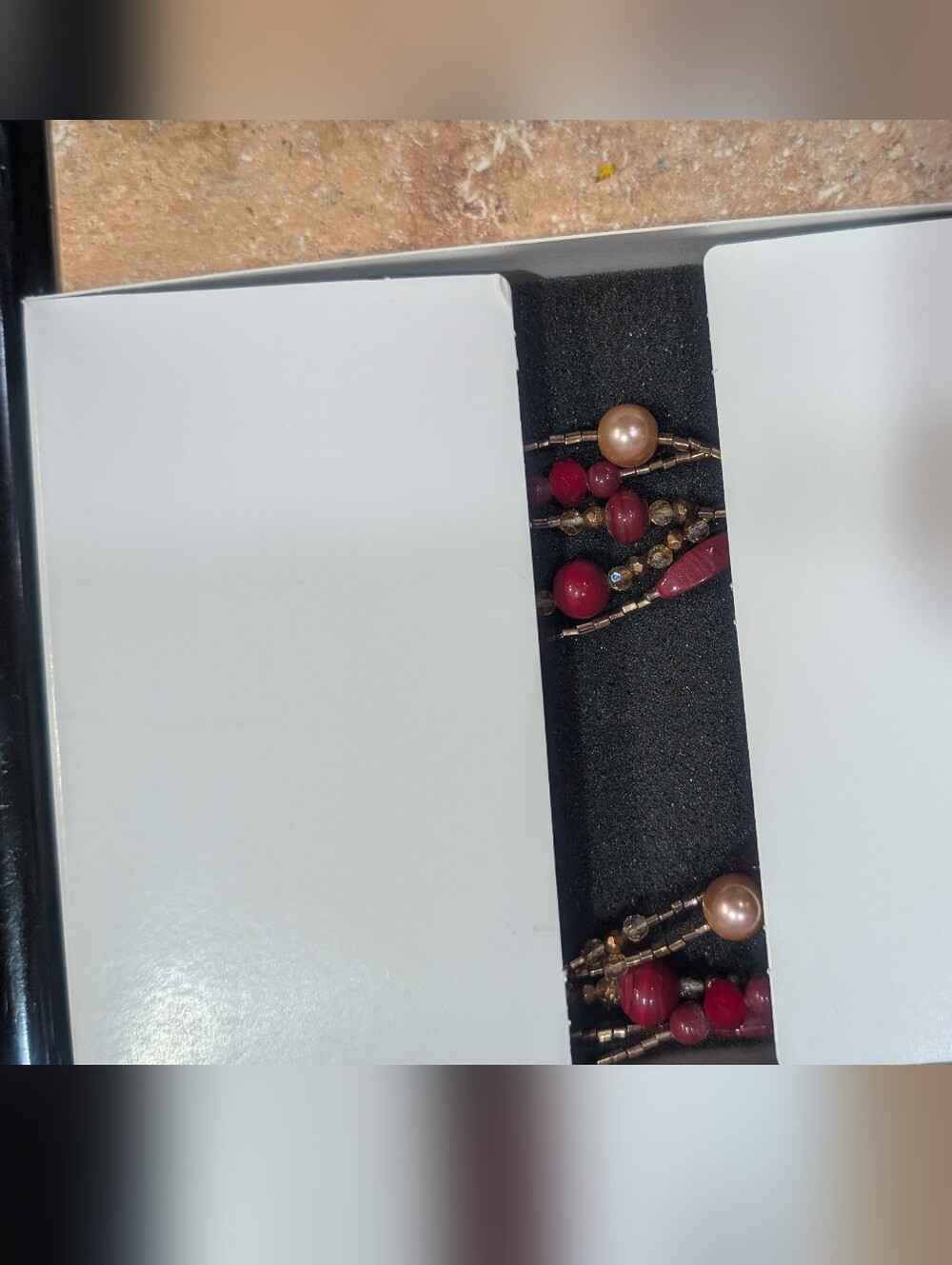 Lia Sophia 5 Strand Beaded Necklace In Burgandy Red And Gold - Picture 3 of 4